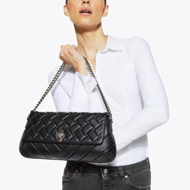Carvela By Kurt Geiger LEATHER LONG KENSINGTON Black Leather Shoulder Bag By KURT GEIGER LONDON