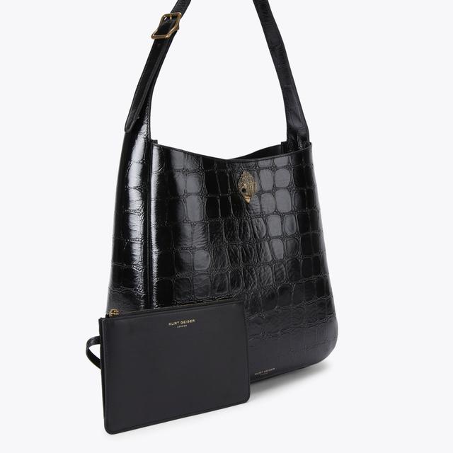 Carvela By Kurt Geiger LG BOND HOBO Black Croc Print Hobo Bag By KURT GEIGER LONDON