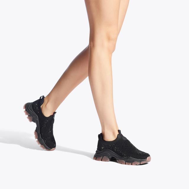 Carvela By Kurt Geiger LIMITLESS KNIT LOW BLING Black Crystal Low Top Knitted Sneakers By KG KURT GEIGER