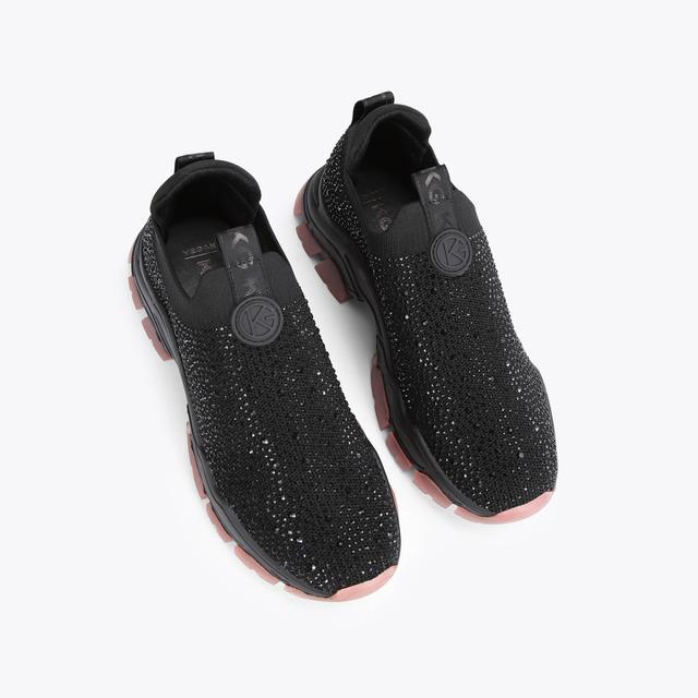 Carvela By Kurt Geiger LIMITLESS KNIT LOW BLING Black Crystal Low Top Knitted Sneakers By KG KURT GEIGER
