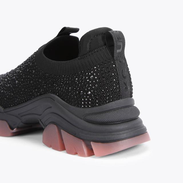 Carvela By Kurt Geiger LIMITLESS KNIT LOW BLING Black Crystal Low Top Knitted Sneakers By KG KURT GEIGER
