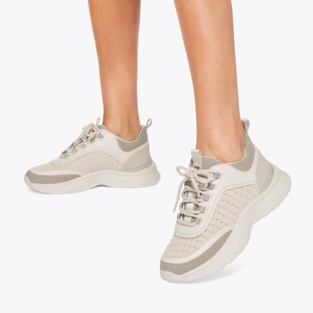 Carvela By Kurt Geiger LINK Cream Knitted Lace Up Sneaker By KG KURT GEIGER
