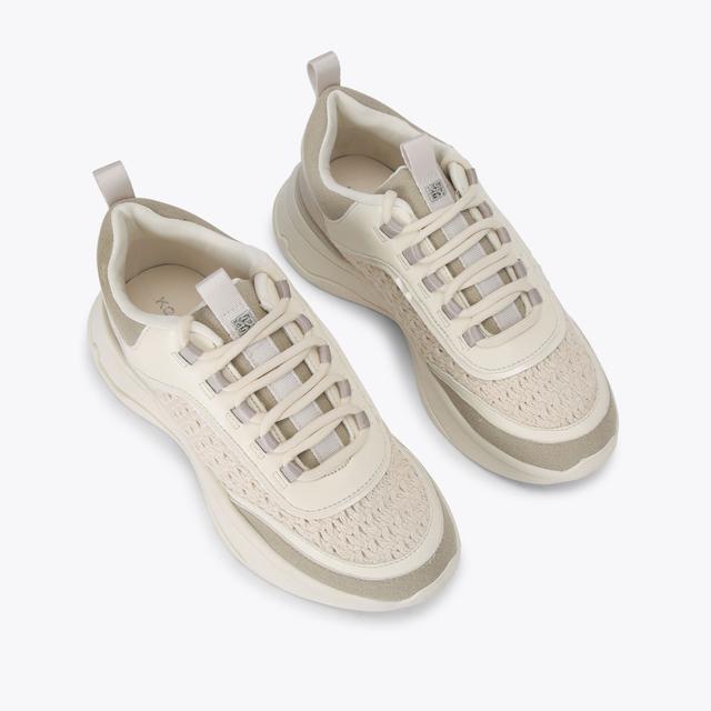 Carvela By Kurt Geiger LINK Cream Knitted Lace Up Sneaker By KG KURT GEIGER