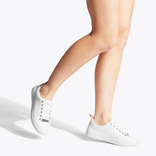 Carvela By Kurt Geiger LIZA QUILT White Vegan Quilted Lace Up Sneakers By KG KURT GEIGER