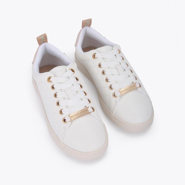 Carvela By Kurt Geiger LIZA QUILT White Vegan Quilted Lace Up Sneakers By KG KURT GEIGER