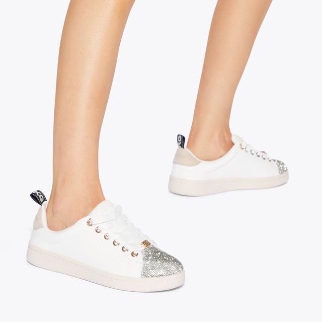 Carvela By Kurt Geiger LIZA2 Silver Vegan Croc Embellished Lace Up Sneakers By KG KURT GEIGER