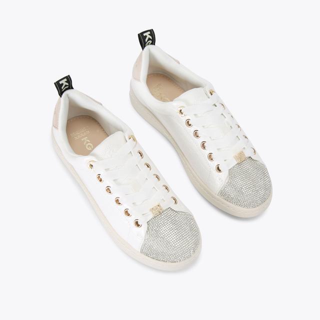 Carvela By Kurt Geiger LIZA2 Silver Vegan Croc Embellished Lace Up Sneakers By KG KURT GEIGER