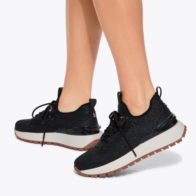 Carvela By Kurt Geiger LOUISA KNIT GEM Black Knitted Lace Up Sneaker By KG KURT GEIGER