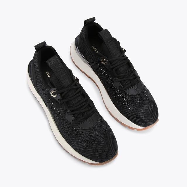 Carvela By Kurt Geiger LOUISA KNIT GEM Black Knitted Lace Up Sneaker By KG KURT GEIGER