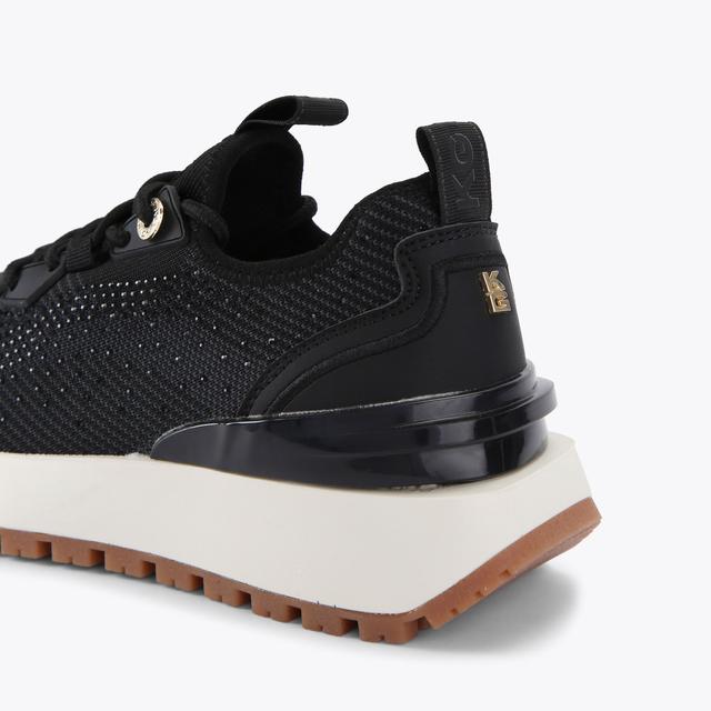 Carvela By Kurt Geiger LOUISA KNIT GEM Black Knitted Lace Up Sneaker By KG KURT GEIGER