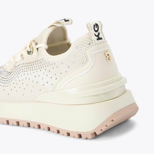 Carvela By Kurt Geiger LOUISA KNIT GEM Bone Fabric Sneaker By KG KURT GEIGER
