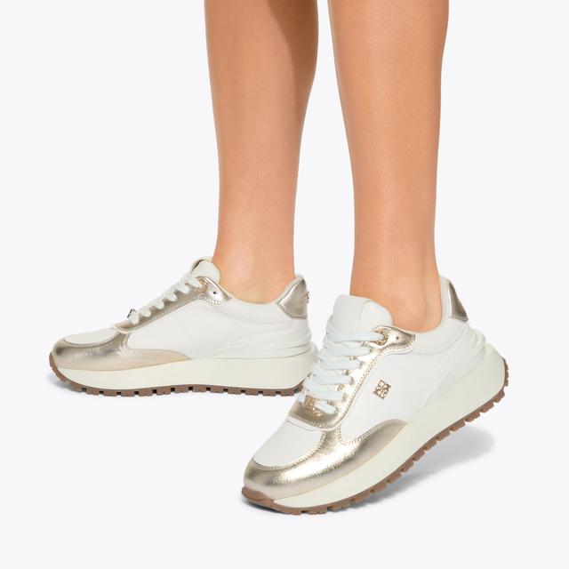 Carvela By Kurt Geiger LOUISA2 Metallic Gold White Sneaker By KG KURT GEIGER