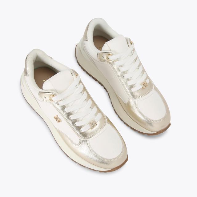 Carvela By Kurt Geiger LOUISA2 Metallic Gold White Sneaker By KG KURT GEIGER