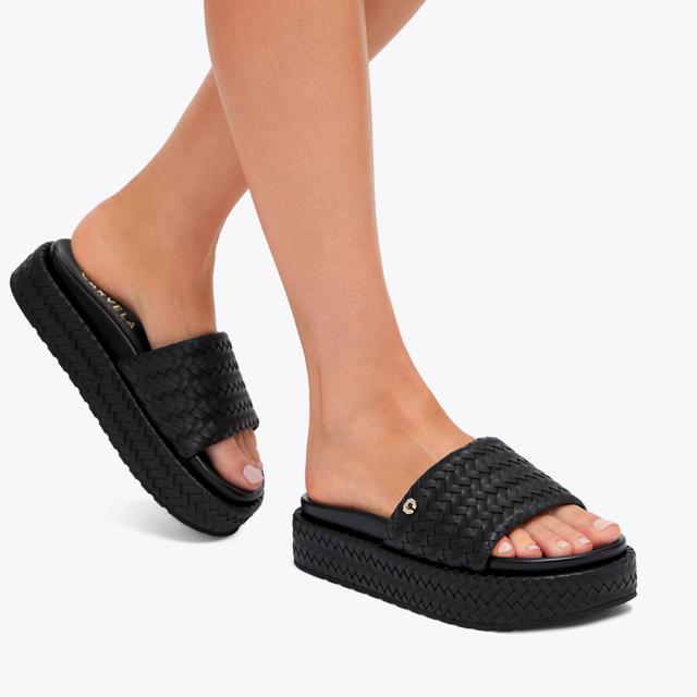 Carvela By Kurt Geiger LUCCA FLATFORM Black Woven Flatform Sandal By CARVELA