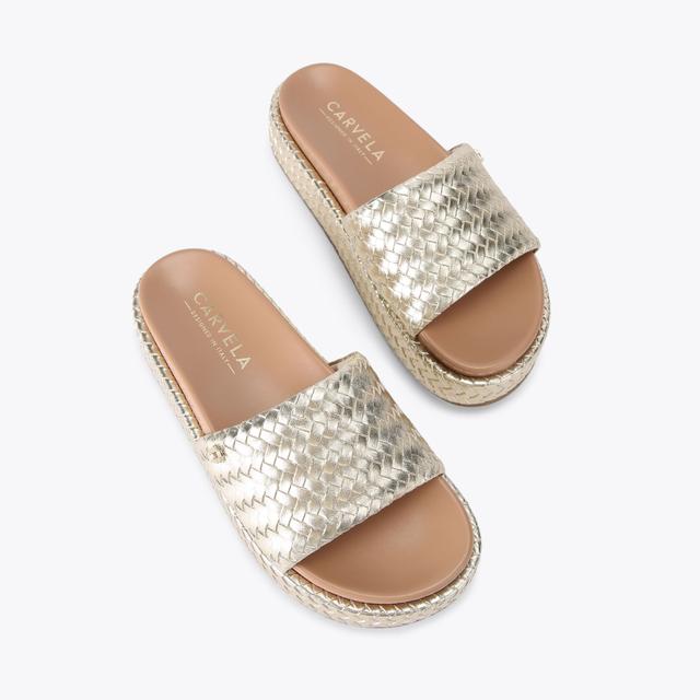 Carvela By Kurt Geiger LUCCA FLATFORM Gold Woven Flatform Sandal By CARVELA