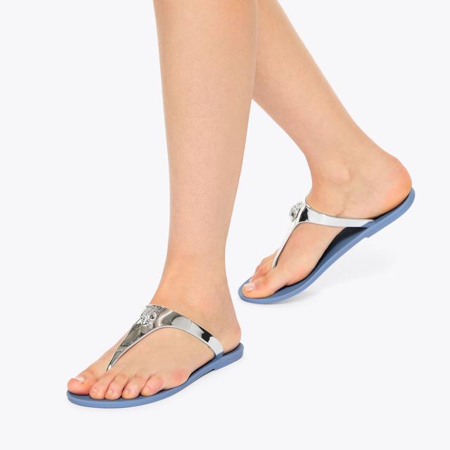 Carvela By Kurt Geiger MADDISON T-BAR Blue Silver Sandal By KURT GEIGER LONDON