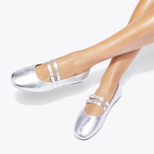 Carvela By Kurt Geiger MAGIC Metallic Silver Mary Jane Flat By KG KURT GEIGER