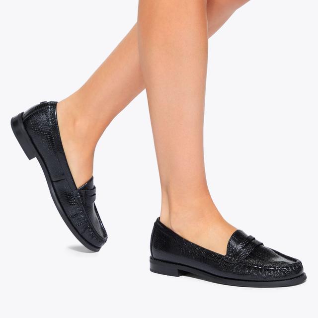 Carvela By Kurt Geiger MATTIE Black Lizard Loafer By KG KURT GEIGER