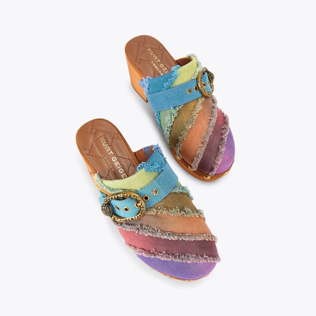 Carvela By Kurt Geiger MAYFAIR CLOG Denim Rainbow Slip On Clog By KURT GEIGER LONDON