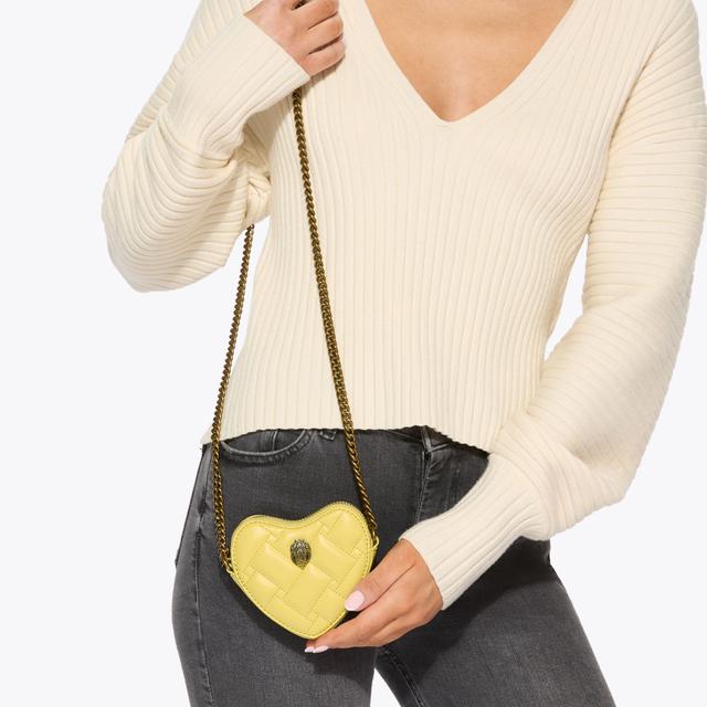 Carvela By Kurt Geiger MICRO HEART CROSS BODY Yellow Mini Heart Cross Body Bag By KURT GEIGER LONDON