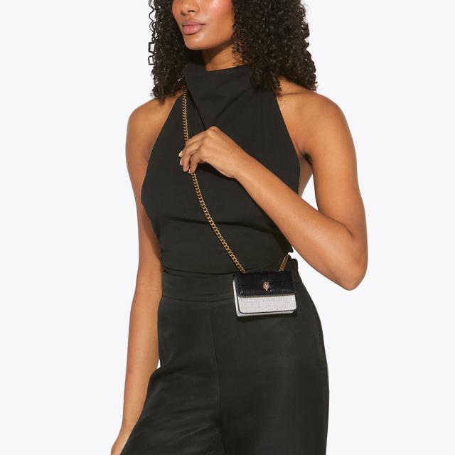 Carvela By Kurt Geiger MICRO KENSINGTON Black White Crystal Mini Bag By KURT GEIGER LONDON