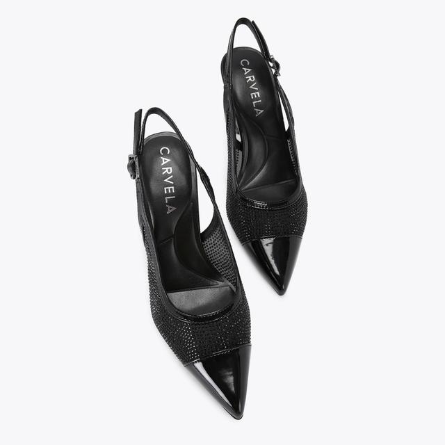 Carvela By Kurt Geiger MIDNIGHT SLING Black Fabric Heel By CARVELA