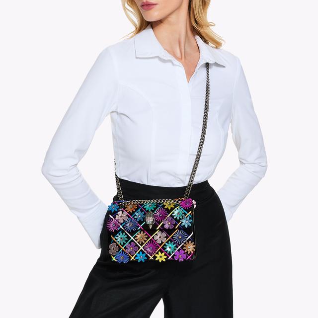 Carvela By Kurt Geiger MINI KENSINGTON FLOWERS Black Suede Flower Mini Cross Body Bag By KURT GEIGER LONDON