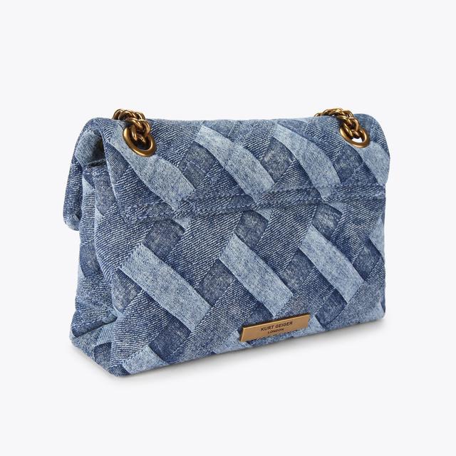 Carvela By Kurt Geiger MINI KENSINGTON SOFT BAG Denim Woven Cross Body Bag By KURT GEIGER LONDON