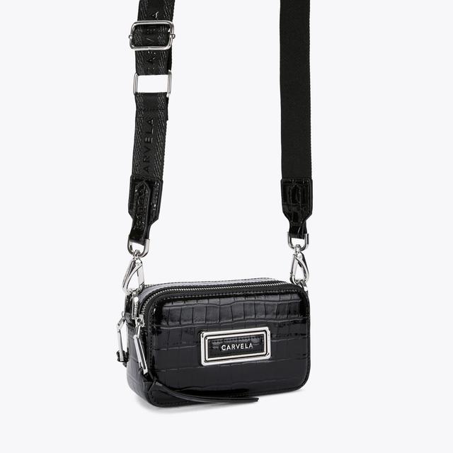 Carvela By Kurt Geiger MINI ROMA RECTANGLE Black Croc Cross Body Bag By CARVELA