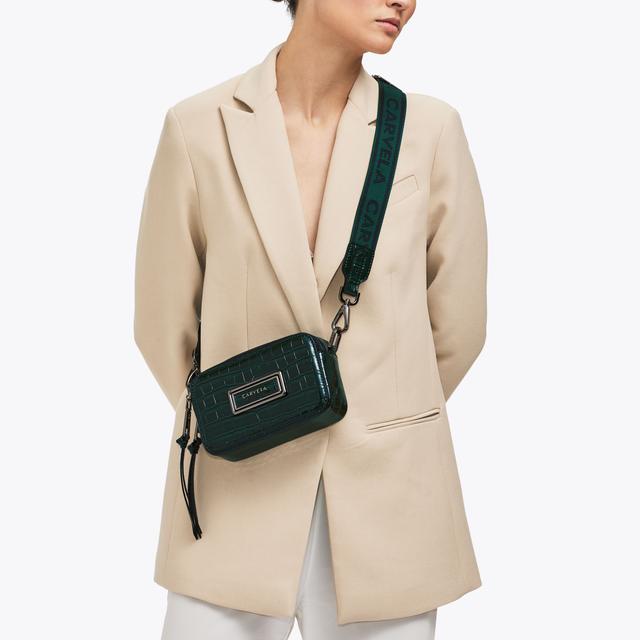 Carvela By Kurt Geiger MINI ROMA RECTANGLE Green Croc Cross Body Bag By CARVELA
