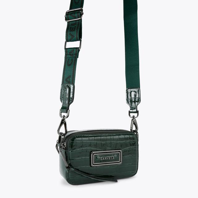 Carvela By Kurt Geiger MINI ROMA RECTANGLE Green Croc Cross Body Bag By CARVELA