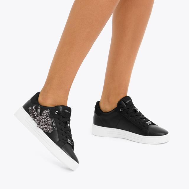 Carvela By Kurt Geiger MORTELLA SNEAKER Black Leather Jewel Sneaker By CARVELA