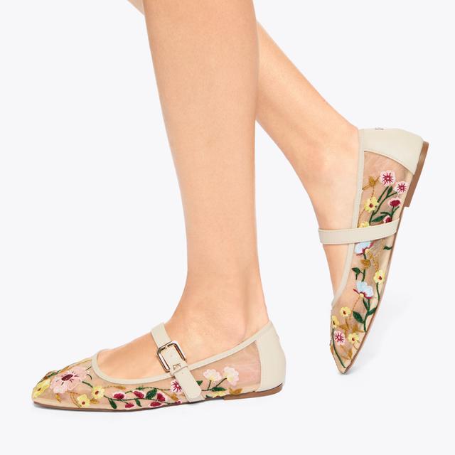 Carvela By Kurt Geiger NINA MESH Beige Floral Mesh Flat By KG KURT GEIGER
