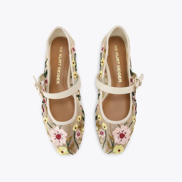 Carvela By Kurt Geiger NINA MESH Beige Floral Mesh Flat By KG KURT GEIGER