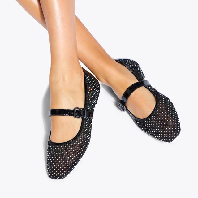 Carvela By Kurt Geiger NINA MESH Black Mesh Crystal Ballet Flat By KG KURT GEIGER