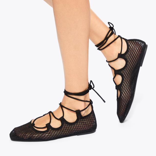 Carvela By Kurt Geiger NINA TIE UP Black Mesh Flat By KG KURT GEIGER
