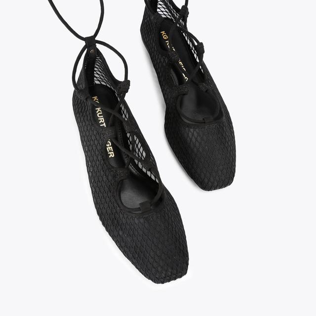Carvela By Kurt Geiger NINA TIE UP Black Mesh Flat By KG KURT GEIGER