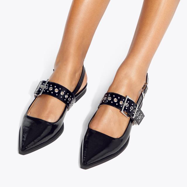 Carvela By Kurt Geiger NOVA Black Patent Buckle Flat By KG KURT GEIGER