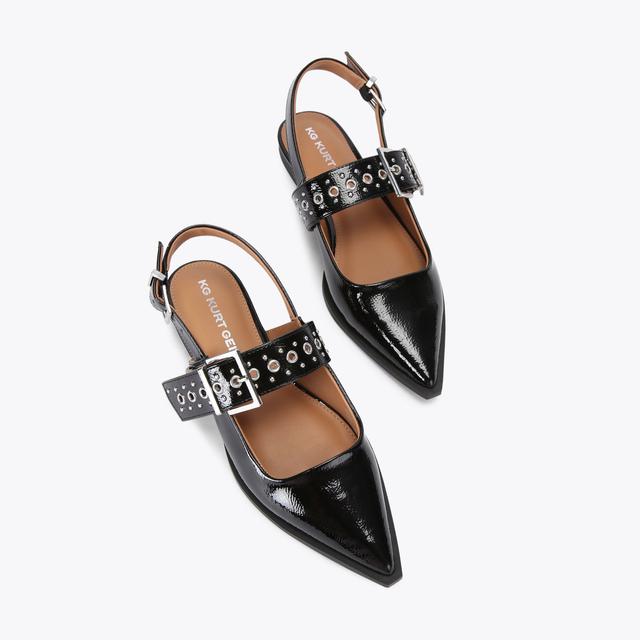 Carvela By Kurt Geiger NOVA Black Patent Buckle Flat By KG KURT GEIGER