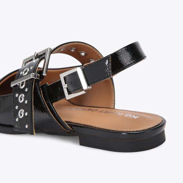 Carvela By Kurt Geiger NOVA Black Patent Buckle Flat By KG KURT GEIGER