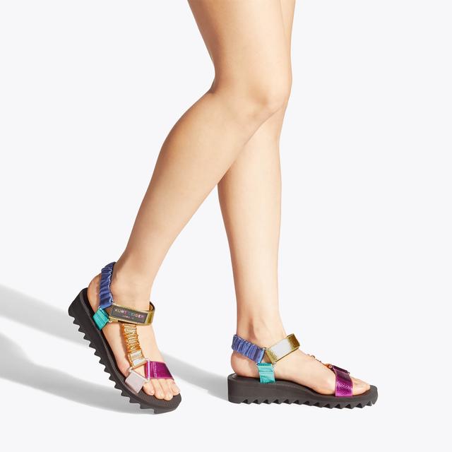 Carvela By Kurt Geiger ORION Rainbow Metallic Velcro Strap Sandals By KURT GEIGER LONDON