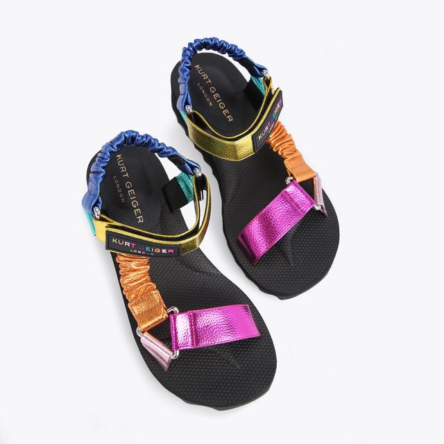 Carvela By Kurt Geiger ORION Rainbow Metallic Velcro Strap Sandals By KURT GEIGER LONDON