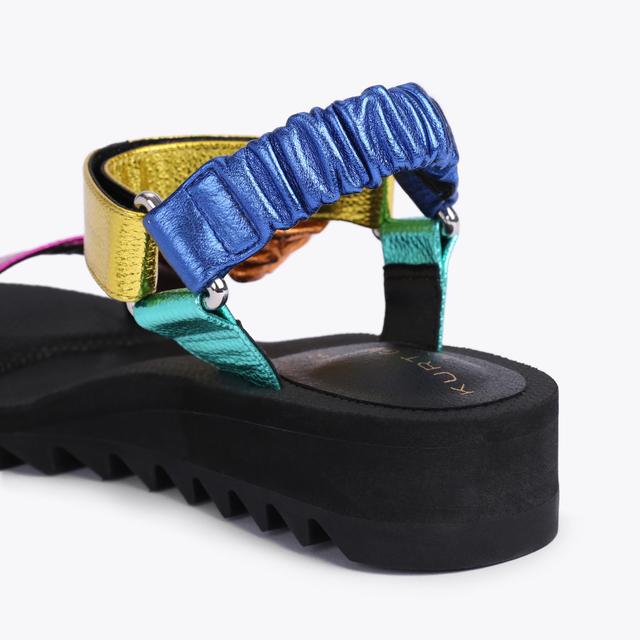 Carvela By Kurt Geiger ORION Rainbow Metallic Velcro Strap Sandals By KURT GEIGER LONDON