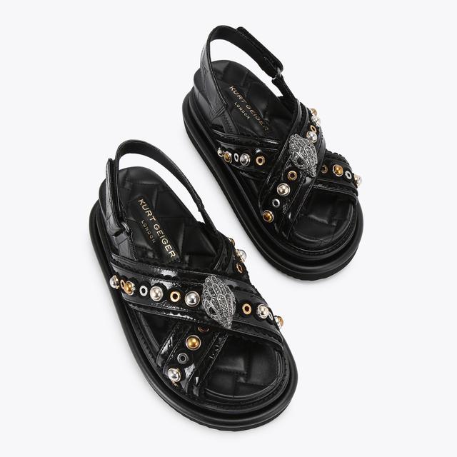 Carvela By Kurt Geiger ORSON CROSS SCALLOP Black Patent Scallop Sandal By KURT GEIGER LONDON