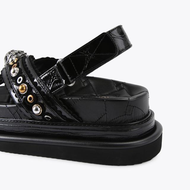 Carvela By Kurt Geiger ORSON CROSS SCALLOP Black Patent Scallop Sandal By KURT GEIGER LONDON