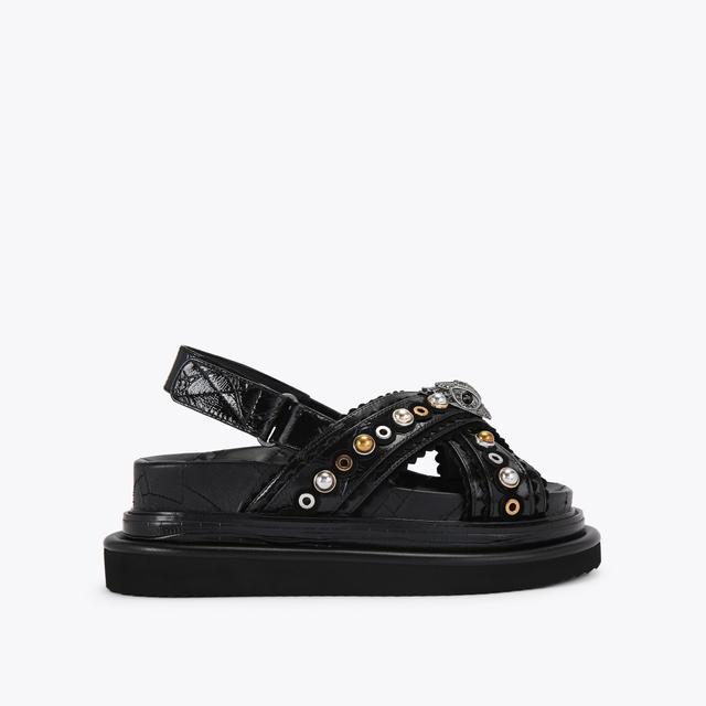 carvela by kurt geiger ORSON CROSS SCALLOP Black Patent Scallop Sandal by KURT GEIGER LONDON