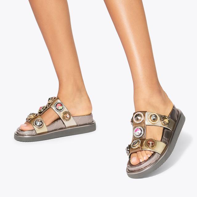 Carvela By Kurt Geiger ORSON CRYSTAL SANDAL Metallic Gold Leather Slip On Sandal By KURT GEIGER LONDON