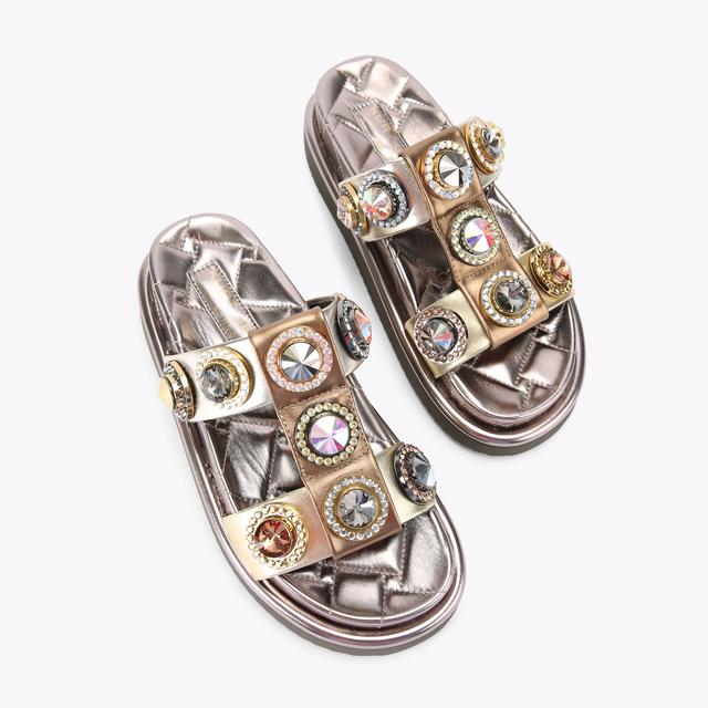 Carvela By Kurt Geiger ORSON CRYSTAL SANDAL Metallic Gold Leather Slip On Sandal By KURT GEIGER LONDON