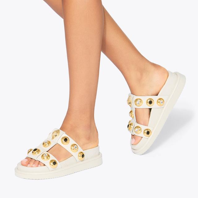 Carvela By Kurt Geiger ORSON MULTI STUD Bone Crinkled Leather Strap Sandal By KURT GEIGER LONDON