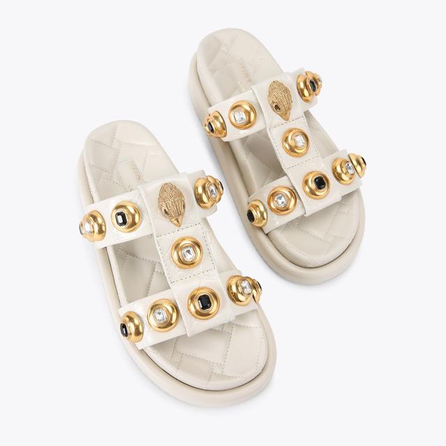 Carvela By Kurt Geiger ORSON MULTI STUD Bone Crinkled Leather Strap Sandal By KURT GEIGER LONDON